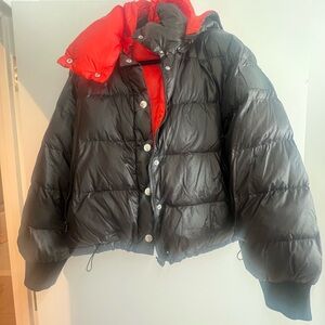 Proenza Schouler Black Puffer Jacket with Bright Red Lining